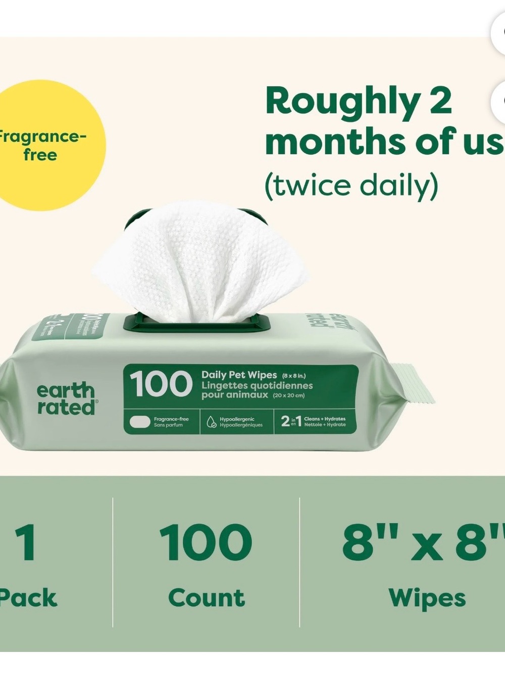 earth rated 100 Count Daily Pet Wipes - White Wipes
